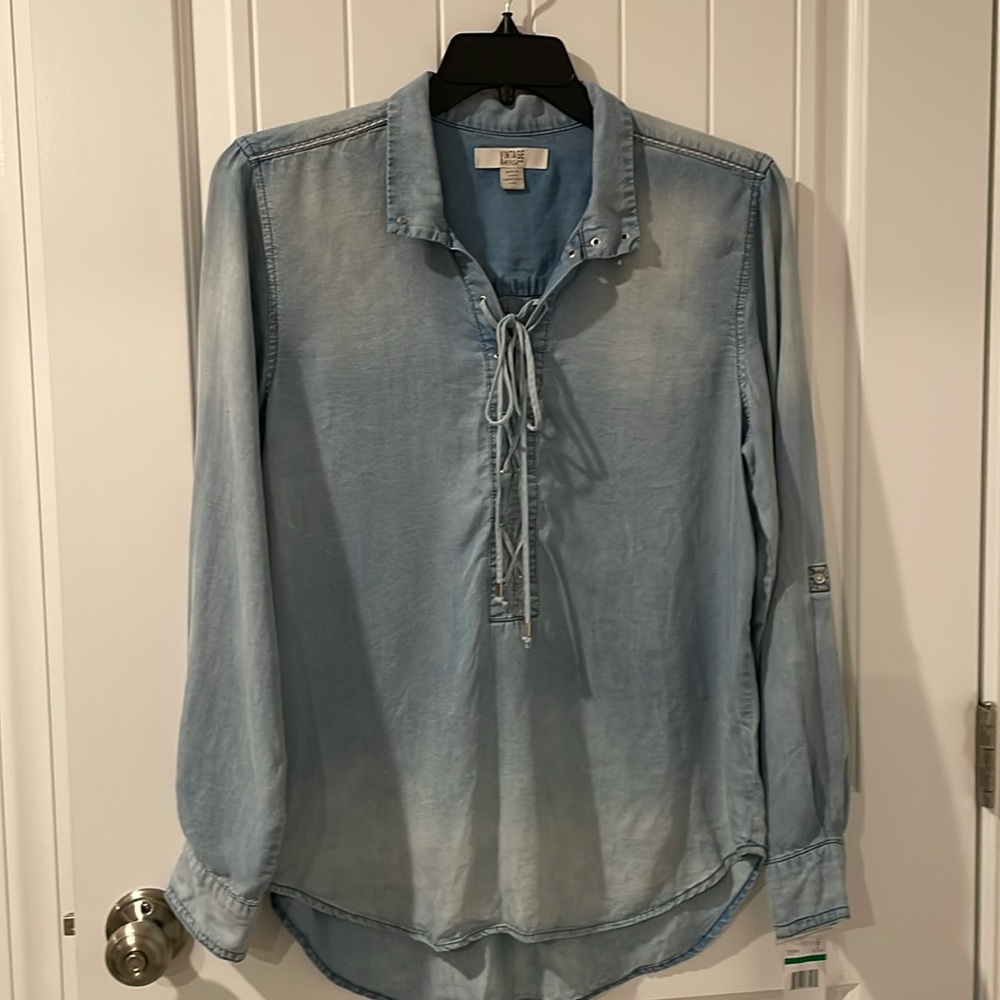 Vintage America Blues Lace Up Distressed Top